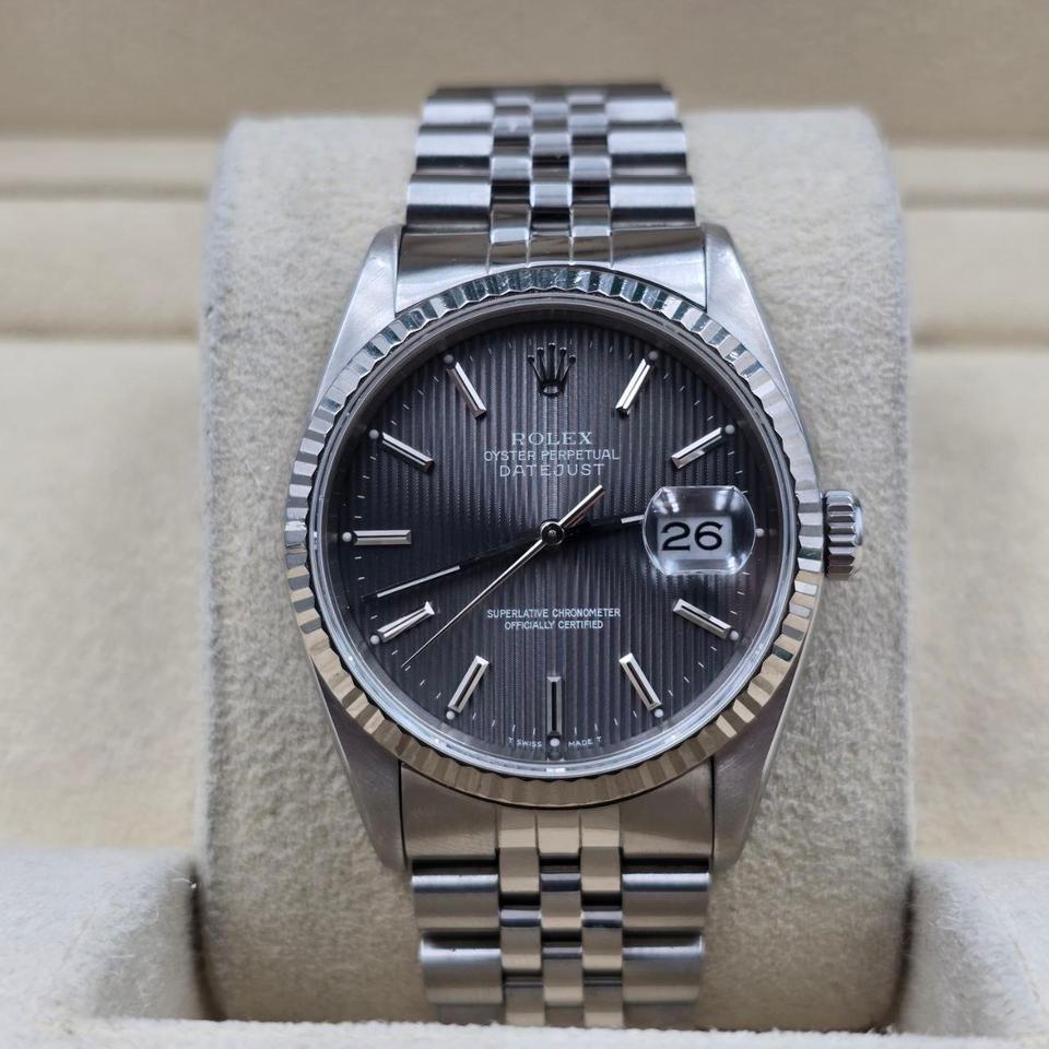 Rolex Datejust 16234 Grey Tapestry Dial Steel 36mm Jubilee